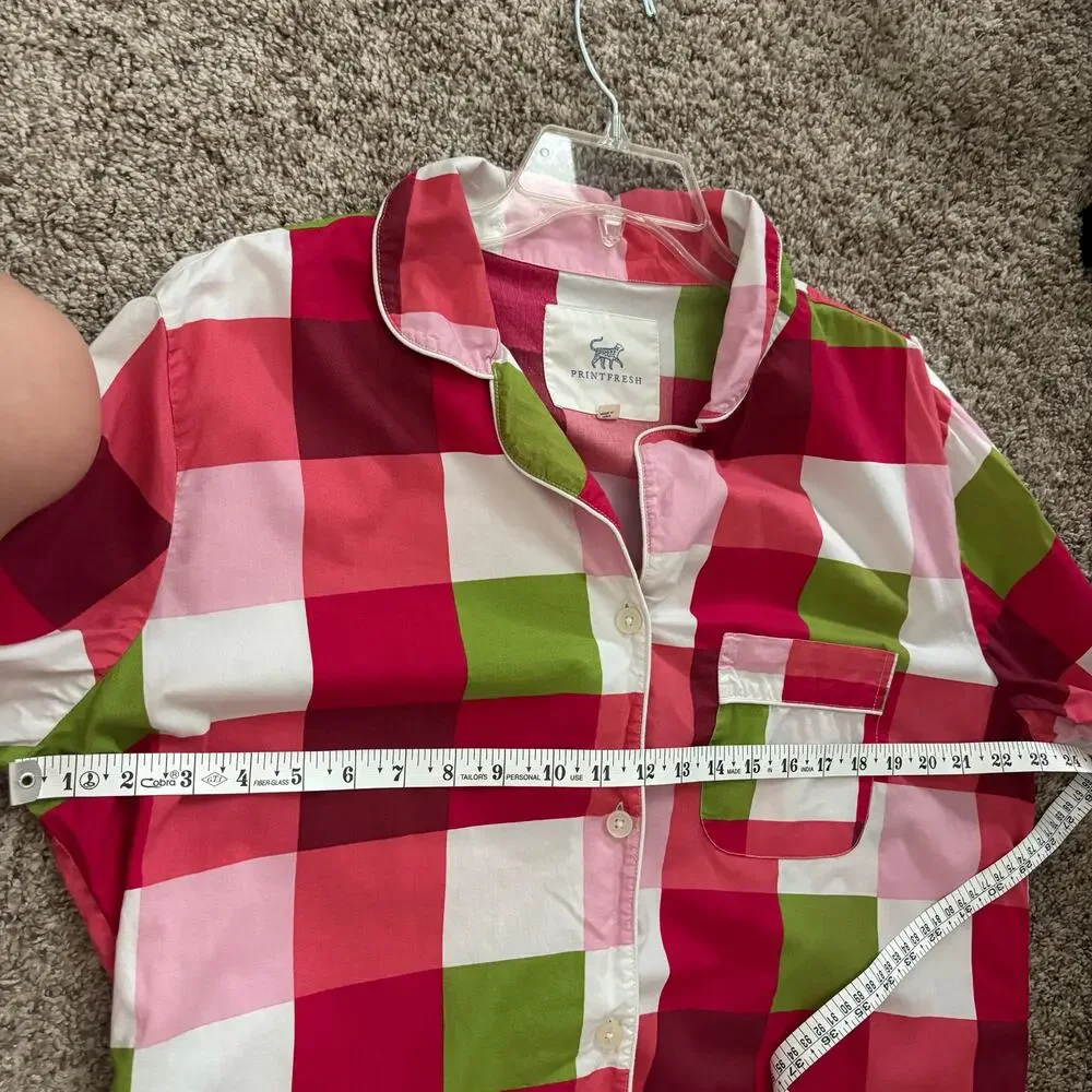 Printfresh Holiday Buffalo Plaid Pajama Top Sz M Red Pink‎